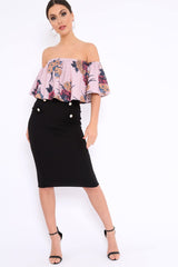 Rose Floral Print Bardot Crop Top - Jeorgia