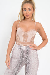 Sand Scalloped Lace Satin Bodysuit - Jeriah