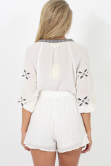 White V Neck Embroidered Playsuit- Jess