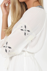White V Neck Embroidered Playsuit- Jess