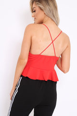 Red Cross Back Frill Hem Crop Top - Jess