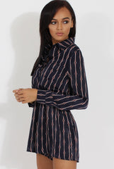 Blue Button Up Diamond Pattern Playsuit - Jessica