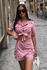 Pink Button Front Utility Shirt Shorts Co-ord - Galia