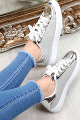 Silver Glittery Shiny Trainers - Jessie