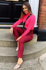 Wine Belted Tapered Peg Trousers - Jessika