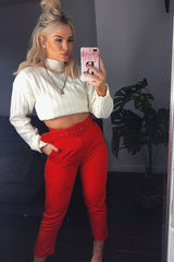 Red Belted Tapered Peg Trousers - Jessika