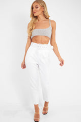 VD - White Belted Tapered Peg Trousers - Jessika