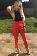 Red Belted Tapered Peg Trousers - Jessika