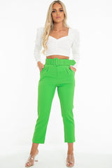 Emerald Green Belted Tapered Peg Trousers - Jessika