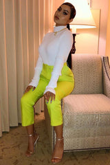 Lime Green Belted Tapered Peg Trousers - Jessika