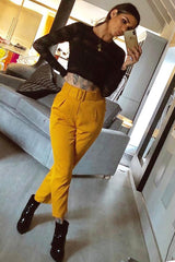 Mustard Belted Tapered Peg Trousers - Jessika