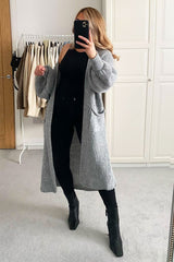 Grey Balloon Sleeve Maxi Knit Cardigan - Imara