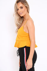 Mustard Cross Back Frill Hem Crop Top - Jess