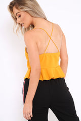 Mustard Cross Back Frill Hem Crop Top - Jess