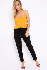 Mustard Cross Back Frill Hem Crop Top - Jess