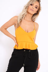 Mustard Cross Back Frill Hem Crop Top - Jess
