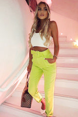 Lime Green Belted Tapered Peg Trousers - Jessika