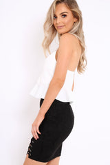 White Cross Back Frill Hem Crop Top - Jess