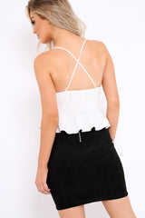 White Cross Back Frill Hem Crop Top - Jess