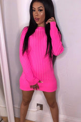 Neon Pink Slash Neck Jumper Dress - Jeslyn