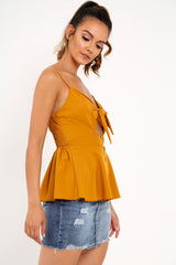 Mustard Tie Front Button Up Cami Top - Jet