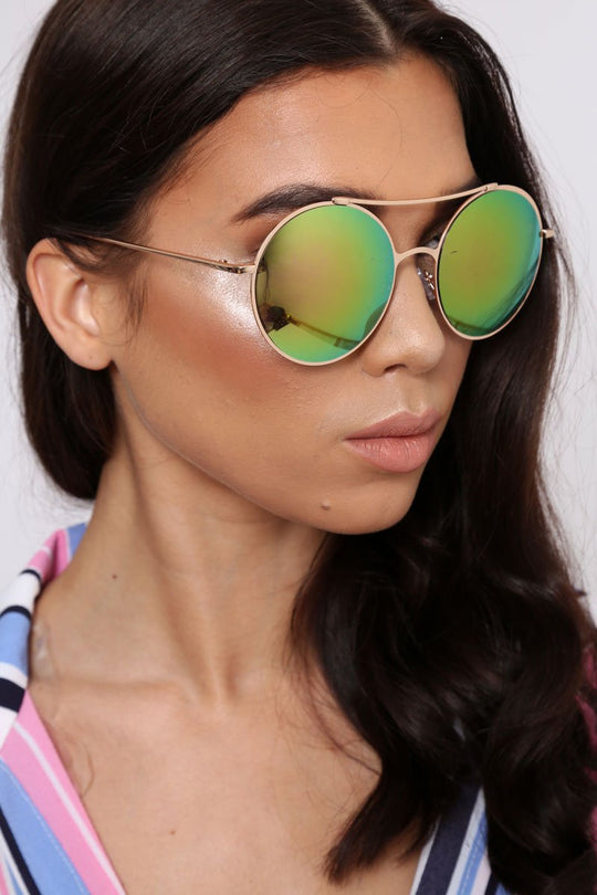 Gold Purple And Green Tinted Round Aviator Sunglasses -Jetta