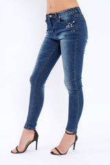 Blue Denim Jewelled Skinny Jeans - Jezzy