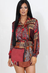 Jilema Rust Paisley Print Shirt Dress