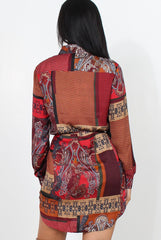 Jilema Rust Paisley Print Shirt Dress