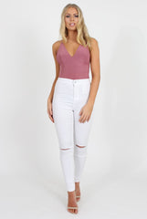 Pink V Front Bodysuit - Jill