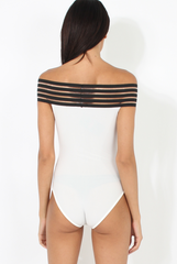 White & Black Elasticated Bardot BodySuit - Jill