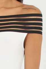 White & Black Elasticated Bardot BodySuit - Jill