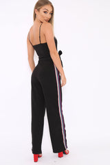 Black Metallic Rainbow Stripe Jumpsuit - Jinora