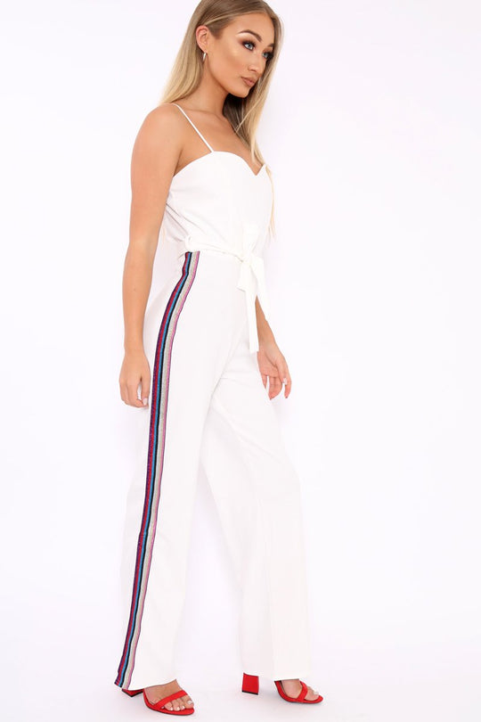 White Metallic Rainbow Stripe Jumpsuit - Jinora