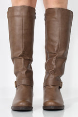 Sally Khaki Faux Leather/Suede Knee High Boots