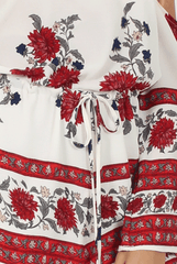 Red Floral Print Bardot Playsuit - Joanna