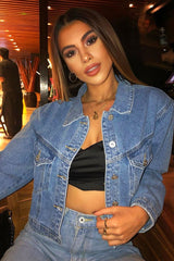 Blue Mid Wash Cropped Denim Jacket - Gaby