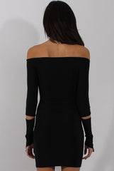 Black Bardot Cut Out Elbow Dress - Jodie