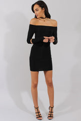 Black Bardot Cut Out Elbow Dress - Jodie