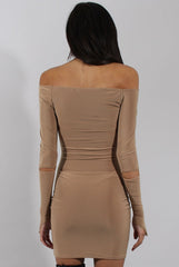 Caramel Bardot Cut Out Elbow Dress - Jodie