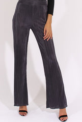 Charcoal Pleated Long High Waisted Trousers - Jojo