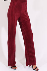 Wine Pleated Long High Waisted Trousers - Jojo