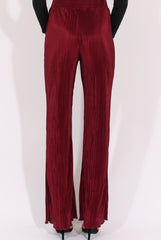 Wine Pleated Long High Waisted Trousers - Jojo