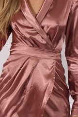 Dark Pink Satin Wrap Dress - Jolene