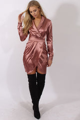 Dark Pink Satin Wrap Dress - Jolene