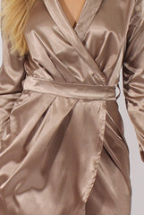 Taupe Satin Wrap Dress - Jolene