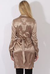 Taupe Satin Wrap Dress - Jolene