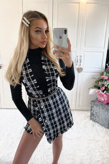 Black White Tweed Pearl Button Playsuit - Jolette