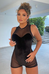 Black Velvet Mesh Playsuit - Jolie