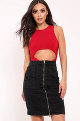 Red Slinky Cut Out Middle Bodysuit - Jolissa